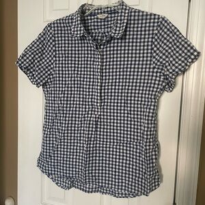 L.L. Bean Navy Blue Gingham Seersucker Popover Shirt